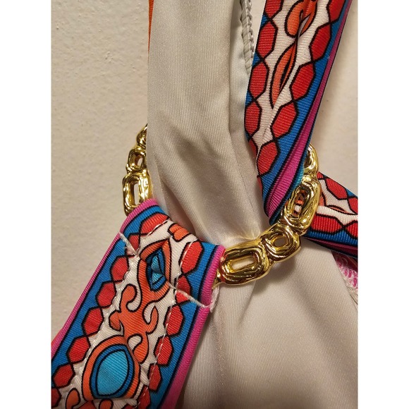 Trina Turk Multicolor Pink One Piece Bathing Suit Gold Accessories sz 8 - Picture 9 of 11
